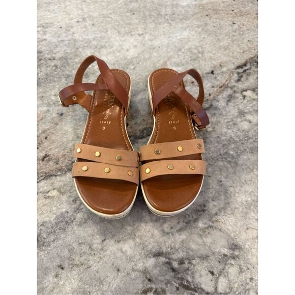 Studded Italian Leather Platform Sandals 8 - Picture 1 of 9